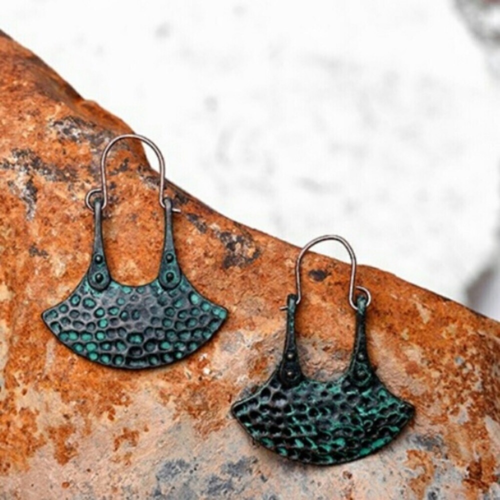 Artisan Moon • Hammered Dangle Earrings w/ Patina